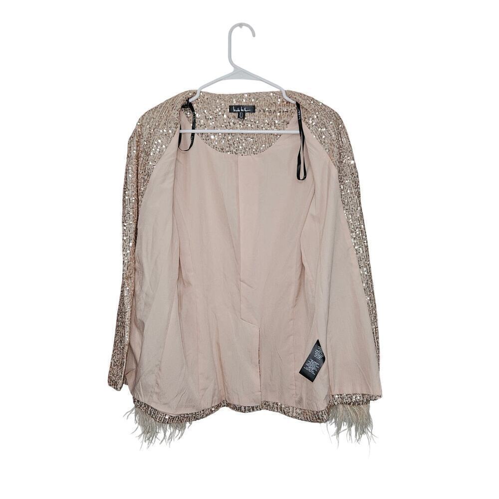 Nicole Miller Charlotte All Over Sequin Feather Trimmed Womens Pink Blazer Sz S - Picture 5 of 8